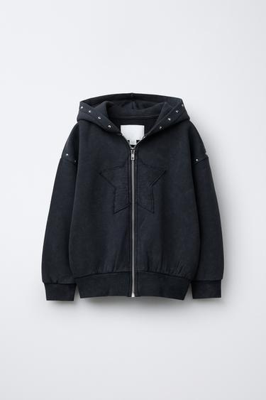 FADED HOODIE WITH STAR AND STUDS - Anthracite grey by Zara