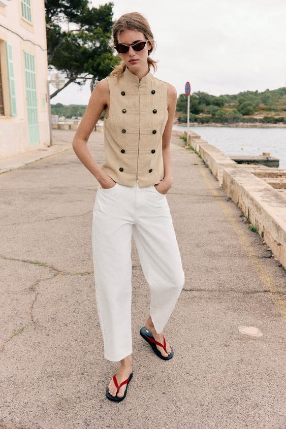 SLEEVELESS BUTTON SHIRT - Sand by Zara - Image 0