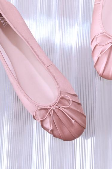 SATIN BALLET FLATS WITH BOW - Pink by Zara