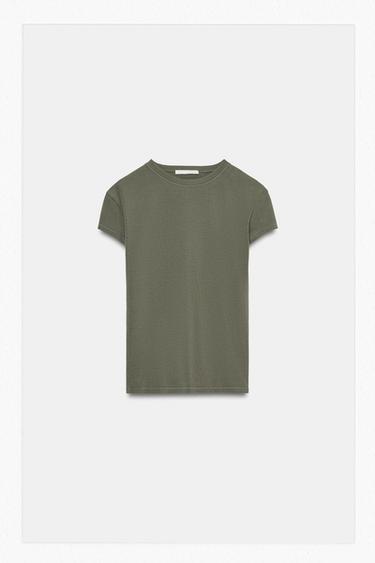 SLIM FIT SHORT SLEEVE T-SHIRT - Khaki by Zara