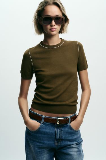 LEATHER BELT WITH OVAL BUCKLE - Brown by Zara