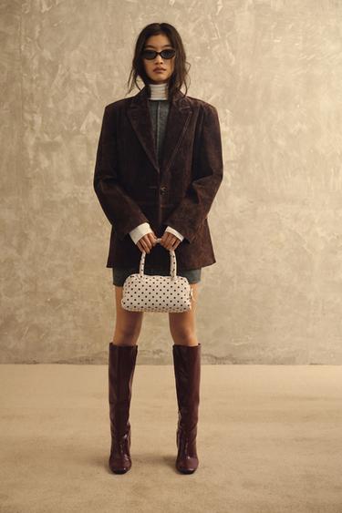 PRINTED SPLIT SUEDE BOWLING BAG - Ecru by Zara