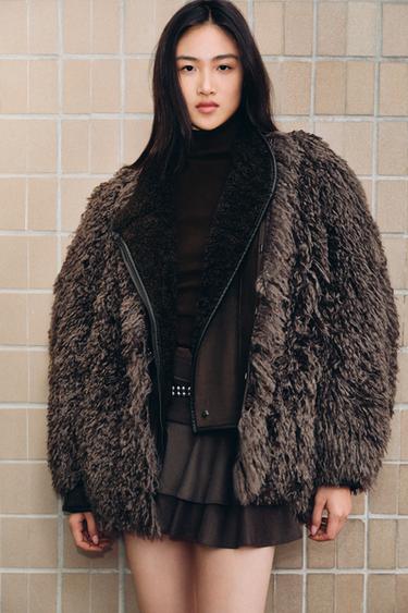 FAUX FUR COAT ZW COLLECTION - Brown / Taupe by Zara