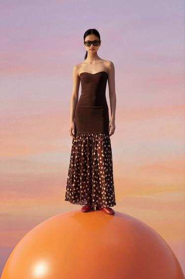 COMBINED DOT DRESS - Brown by Zara