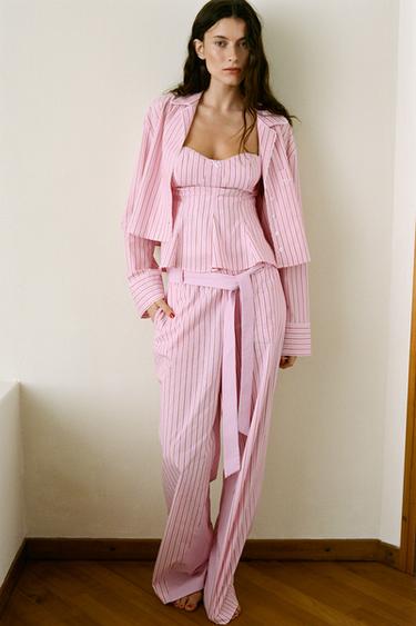 STRIPED POPLIN CROPPED SHIRT - Pink by Zara - Image 0