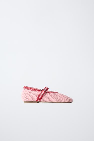 CROCHET BALLET FLATS - Pink by Zara