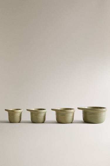 SET OF 4 STONEWARE MEASURING BOWLS - GREENISH by Zara