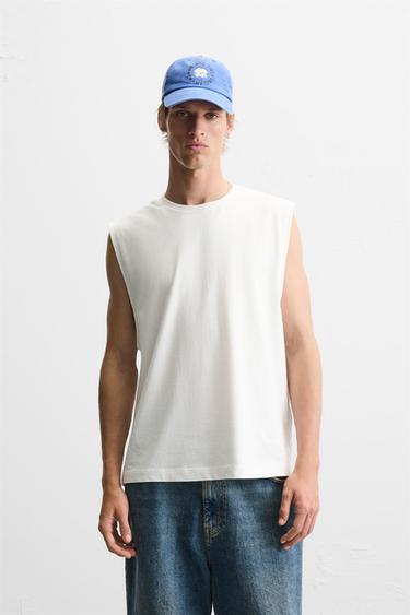 RELAXED FIT TANK T-SHIRT - White by Zara