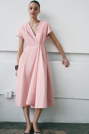 ZW COLLECTION POPLIN DRESS WITH PLEATS - Pink by Zara