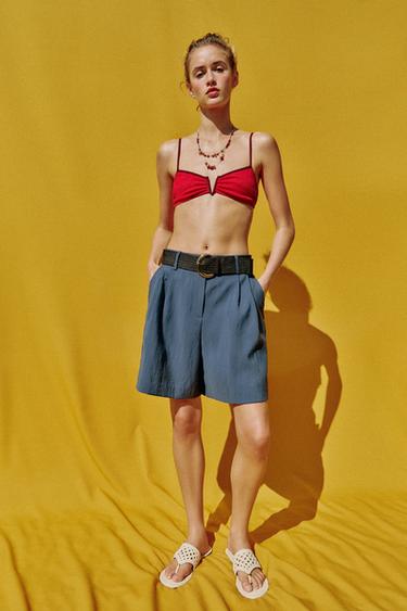 DARTED BERMUDA SHORTS WITH BELT - Mid-blue by Zara