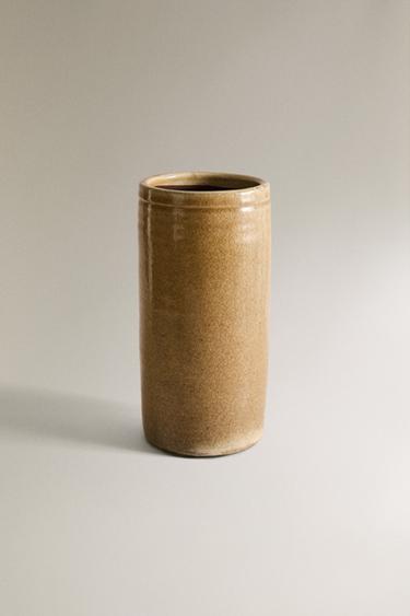 TALL CYLINDRICAL VASE - Brown by Zara