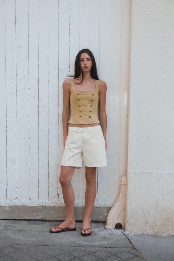 BUTTONED CORSETRY-INSPIRED TOP - Beige by Zara - Image 0