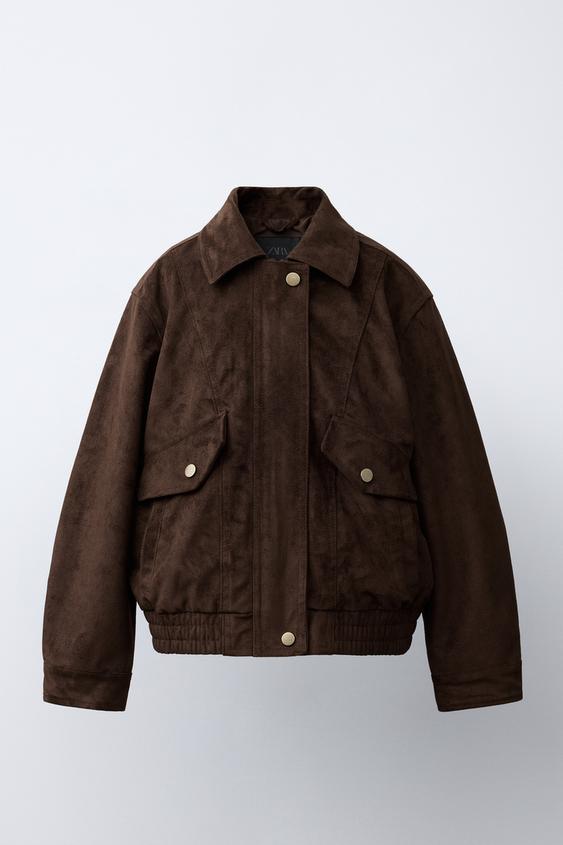 FAUX SUEDE BOMBER JACKET - Chocolate by Zara - Image 0