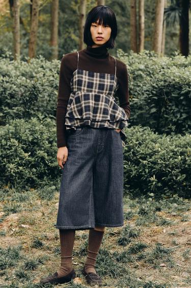 TRF MID-WAIST DENIM JORTS BERMUDA SHORTS - Dark indigo by Zara