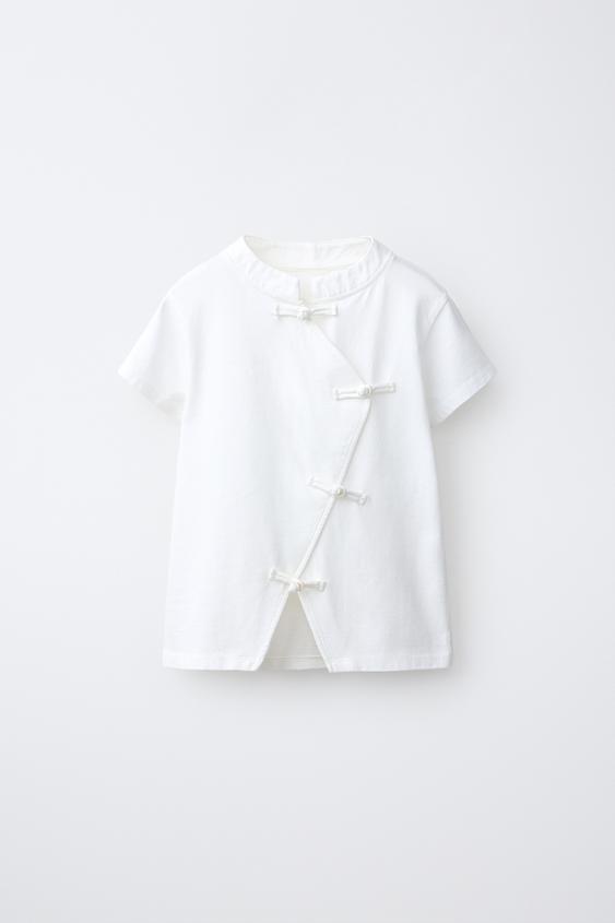 STAND COLLAR FROG FASTENING T-SHIRT - White by Zara - Image 0