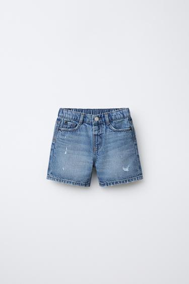RIPPED BAGGY DENIM BERMUDA SHORTS - Blue by Zara
