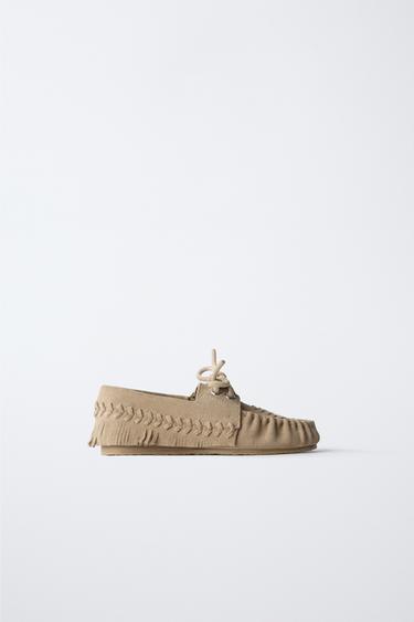FRINGED LEATHER LOAFERS - Sand Brown by Zara - Image 0