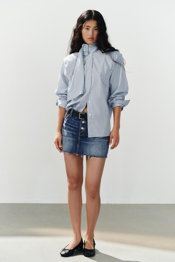 STRIPED BUCKLE SHIRT WITH SHOULDER PADS - Sky blue by Zara - Image 0