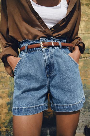 BELTED BAGGY BERMUDA SHORTS - Mid-blue by Zara