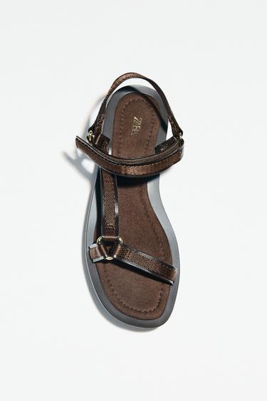 STRAPPY HOOK-AND-LOOP SANDALS - Chocolate Brown by Zara
