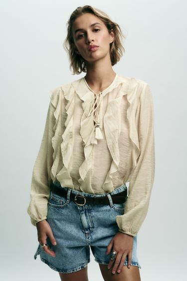 ROMANTIC RUFFLED BLOUSE - Butter by Zara