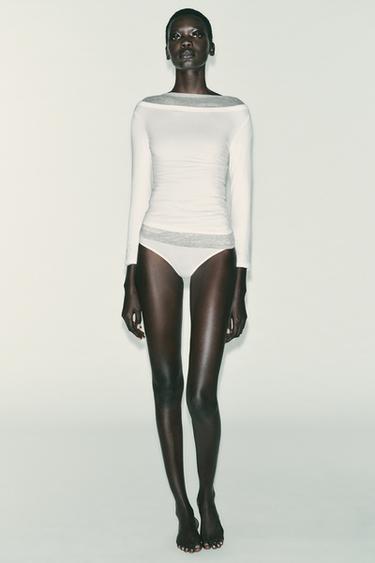BOAT NECK T-SHIRT - White by Zara