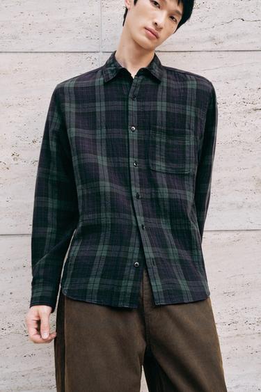 TEXTURED CHECK SHIRT - Blue / Green by Zara