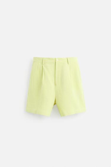 100% LINEN BERMUDA SHORTS - Lime by Zara