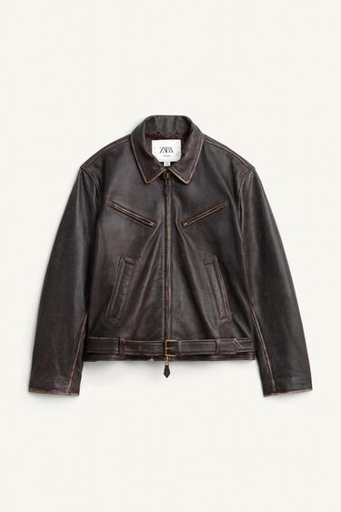 LIMITED EDITION LEATHER JACKET WITH BELT - Dark brown by Zara