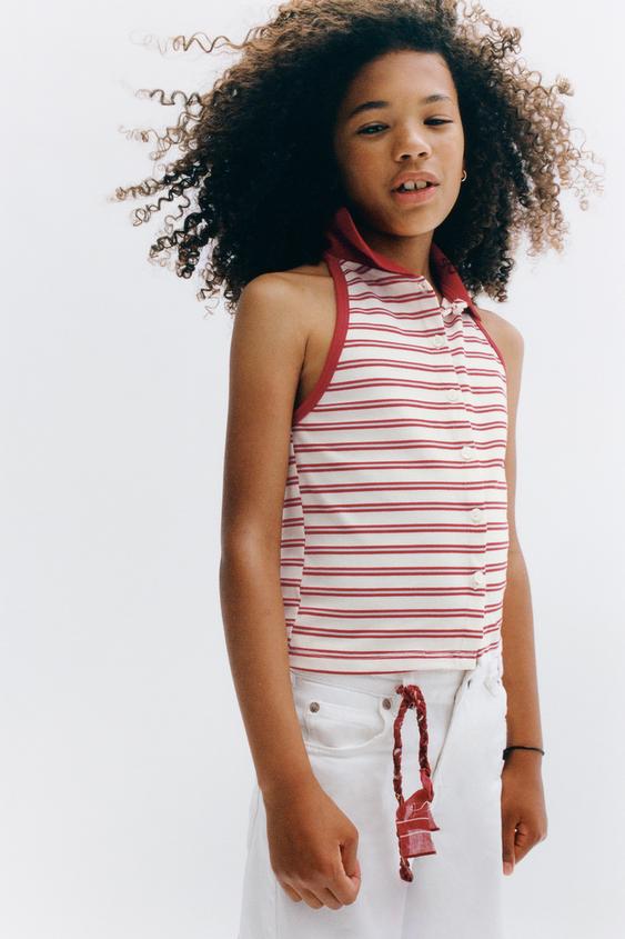 PIQUÉ HALTER NECK POLO SHIRT - striped by Zara - Image 0