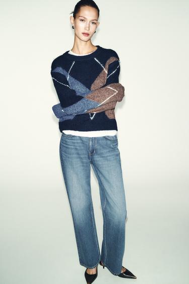 ARGYLE KNIT JUMPER - Navy blue by Zara