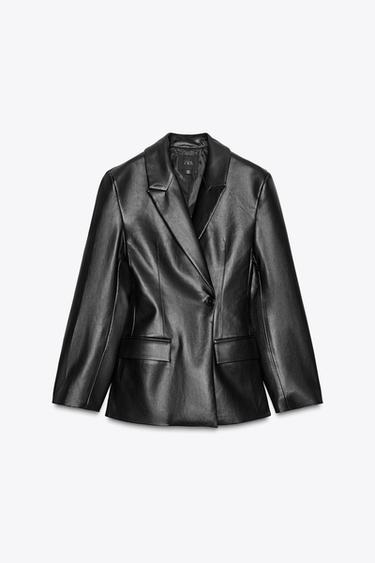 TAILORED FAUX LEATHER BLAZER - Black by Zara