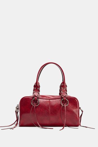 CRACKLED EFFECT BOWLING BAG - Red by Zara