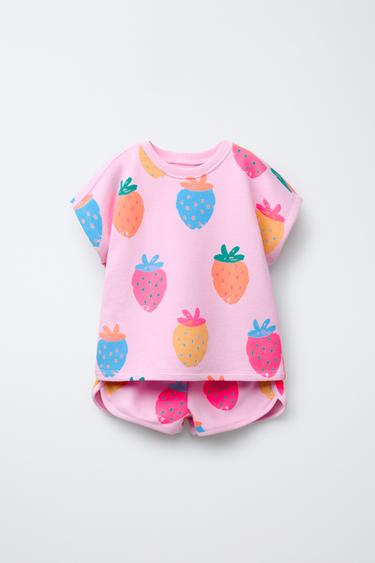 MEDIUM WEIGHT PRINTED T-SHIRT AND BERMUDA SHORTS SET - Pink by Zara