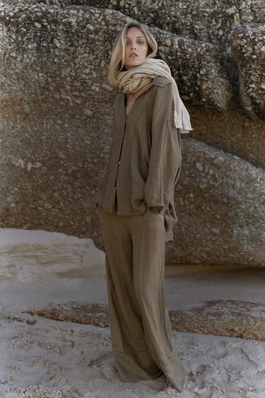 ZW COLLECTION 100% LINEN SHIRT - Brown / Taupe by Zara