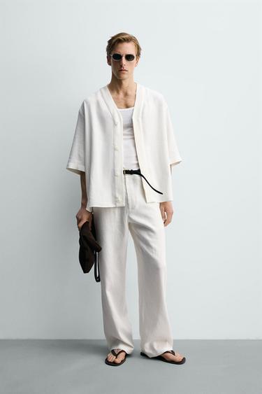 RELAXED FIT VISCOSE-HEMP SHIRT - Oyster-white by Zara