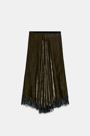 ZW COLLECTION LIMITED EDITION LACE VELVET SKIRT - Greenish by Zara