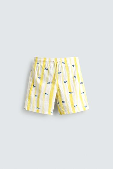 FISH PRINT LONG SWIMMING TRUNKS - White by Zara