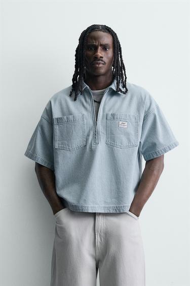 BOXY FIT WASHED STRIPED POLO SHIRT - Light blue by Zara