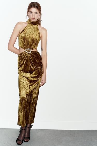 CUT-OUT DRESS WITH JEWEL DETAIL - Ochre by Zara