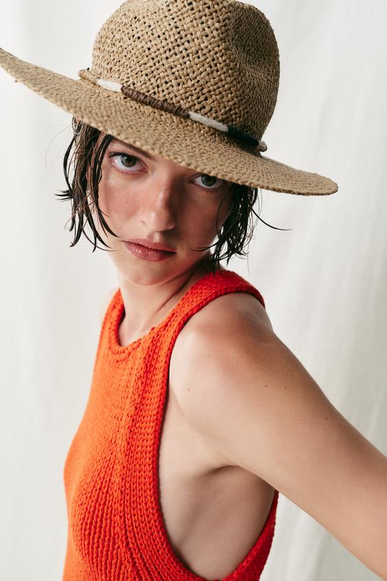 BRAIDED PAPER HAT WITH CORD - Light beige by Zara - Image 0