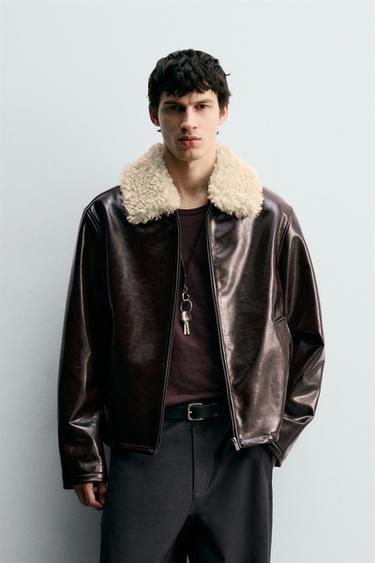 CONTRAST VINYL FINISH JACKET - Dark brown by Zara
