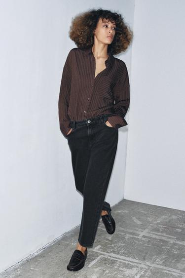 ZW COLLECTION MID-WAIST FULL LENGTH JEANS - Black by Zara