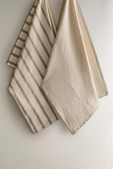 PACK OF STRIPED TEA TOWELS (PACK OF 2) - Blue / Green by Zara
