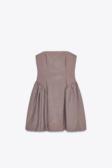GINGHAM CHECK BANDEAU SHORT DRESS - Pale pink by Zara