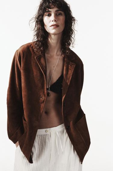 ZW COLLECTION LIMITED EDITION 100% SUEDE OVERSIZE BLAZER - camel by Zara