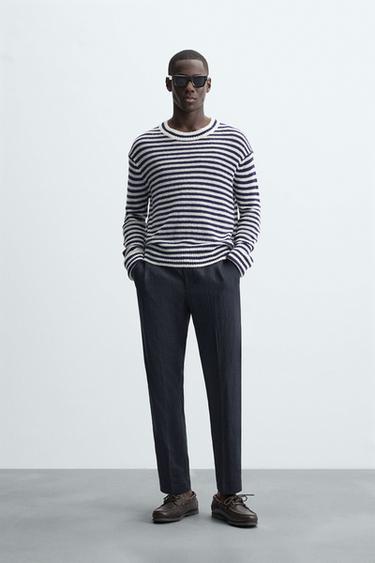 100% LINEN TROUSERS - Navy blue by Zara