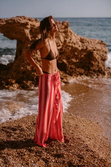 PRINTED STRIPED TULLE WRAP TROUSERS - Red / Coral by Zara