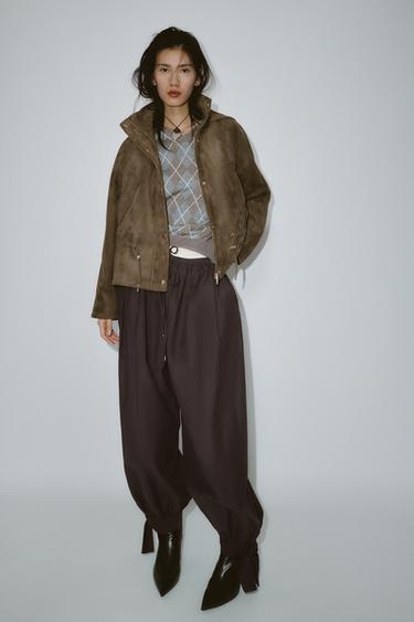 HOODED FAUX SUEDE JACKET - Light khaki by Zara