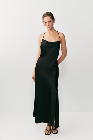 SATIN DRESS WITH BACK DETAIL - Black by Zara